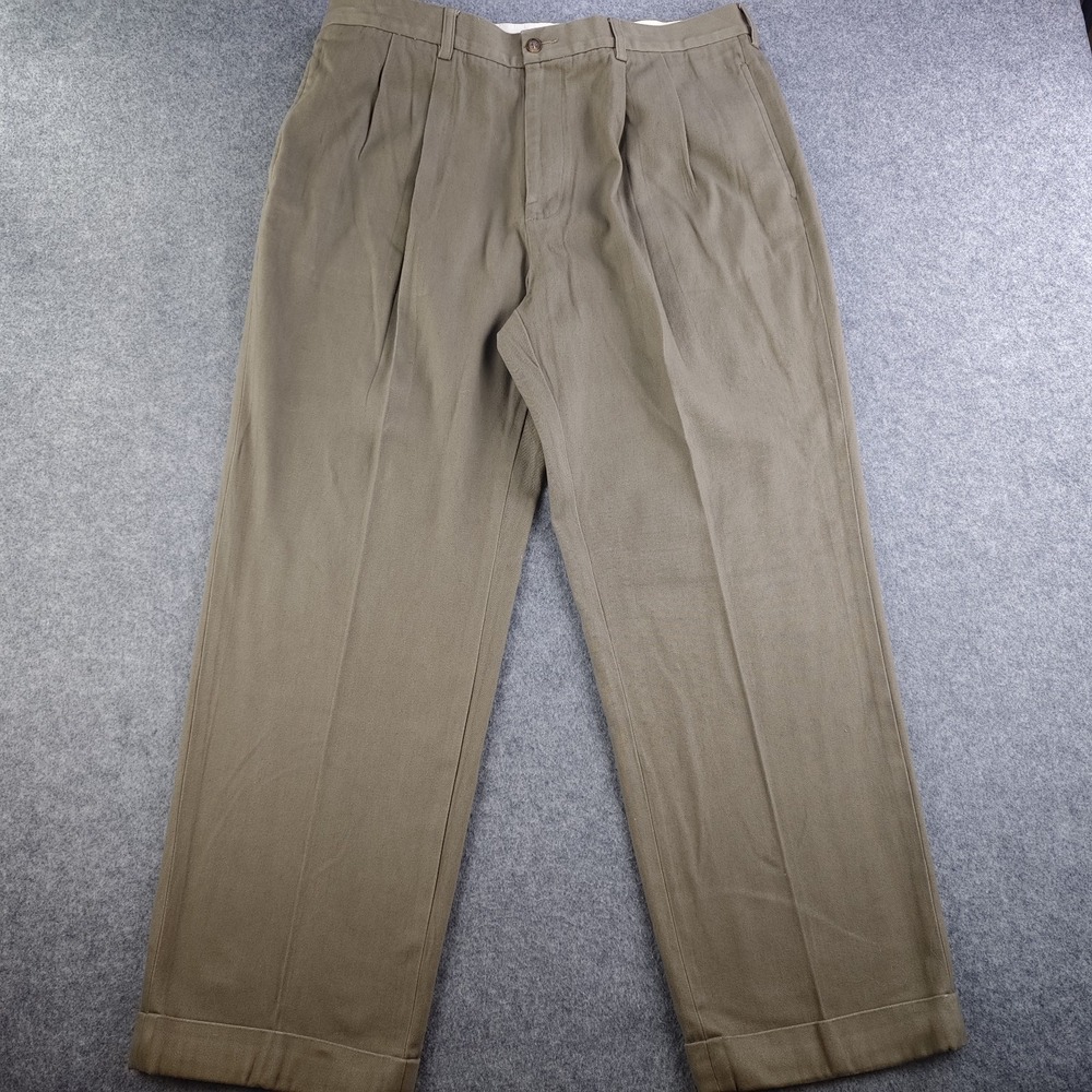 Brooks Brothers 346 Dress Pants Mens 38x30 Brown Pleated Cuffed 100% Cotton - Picture 1 of 8